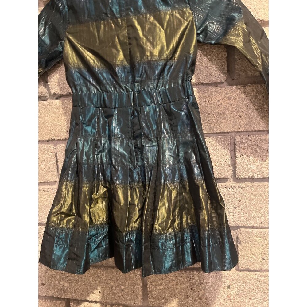 Metallic Green & Blue Shimmer Pleated Dress - Picture 9 of 9